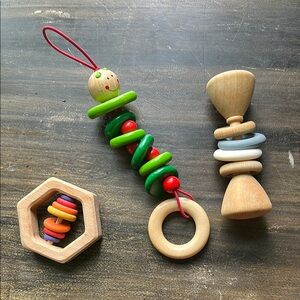 Wooden Rattle Teething Toy Set for babies , natural wood